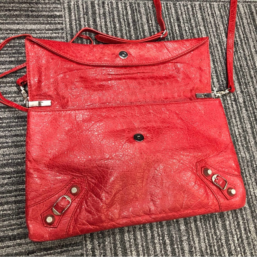 Balenciaga Rouge Cardinal Lambskin Leather Silver Envelope Clutch. - Picture 12 of 16
